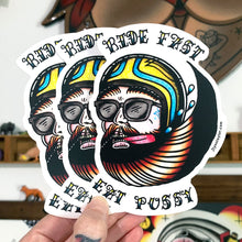 Load image into Gallery viewer, American traditional tattoo flash Ride Fast Biker Head watercolor sticker.
