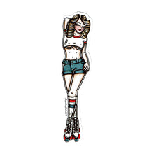 Load image into Gallery viewer, American traditional tattoo flash Rollerskating Roller Girl Pinup watercolor sticker.

