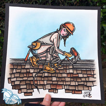 Load image into Gallery viewer, American Traditional tattoo flash working class Roofer Pinup watercolor painting.
