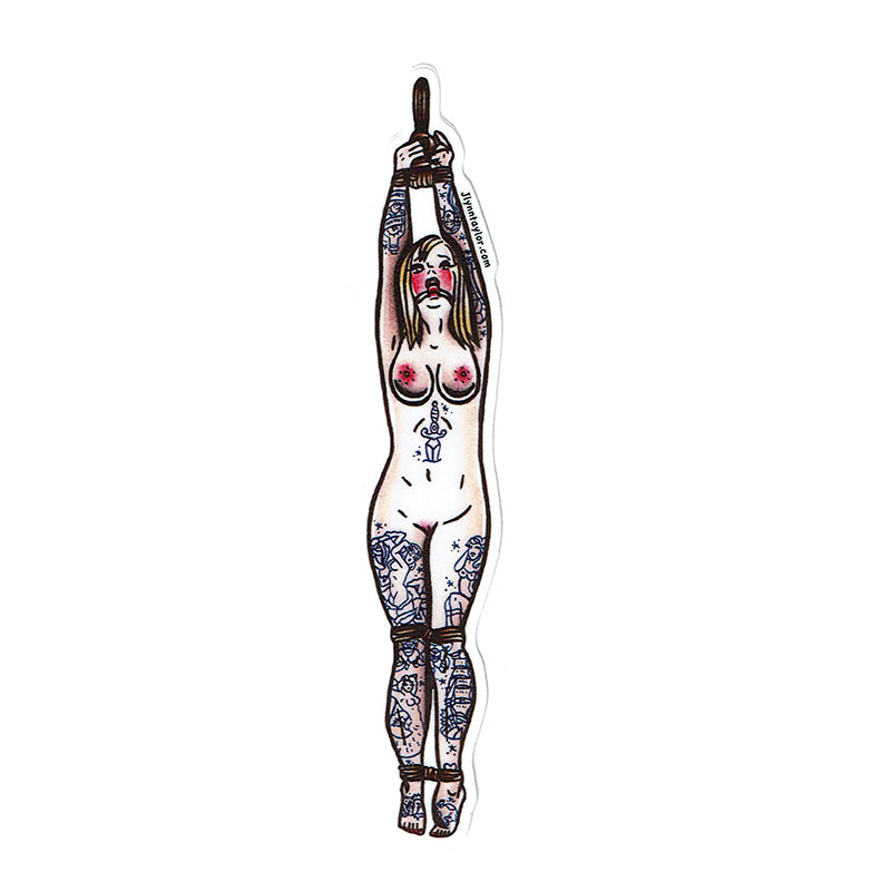 American traditional tattoo flash Rope Bondage Pinup watercolor sticker.