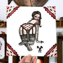 Load image into Gallery viewer, American traditional tattoo flash Naughty Rose Lingerie Pinup Watercolor Painting.
