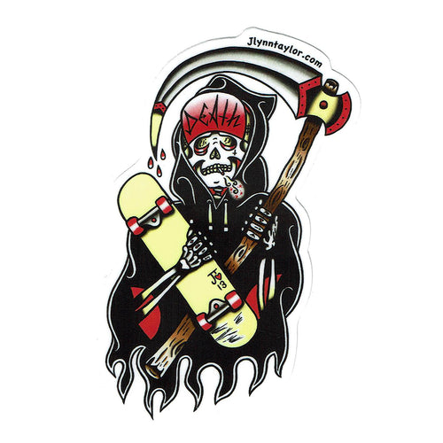 American traditional tattoo flash Santa Cruz Skateboard Reaper watercolor sticker.