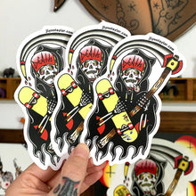 Load image into Gallery viewer, American traditional tattoo flash Santa Cruz Skateboard Reaper watercolor sticker.

