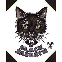 Load image into Gallery viewer, American traditional tattoo flash Black Sabbath cat Pet Portrait watercolor painting commission.

