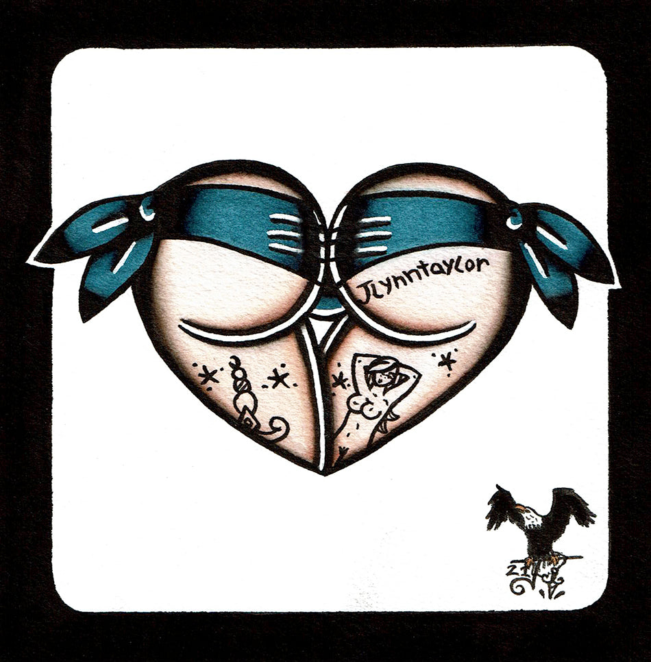 Blue Scrunch Butt Heart Original Painting