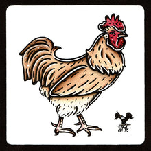 Load image into Gallery viewer, American traditional tattoo flash wildlife illustration Buff Orpington Rooster ink and watercolor painting.
