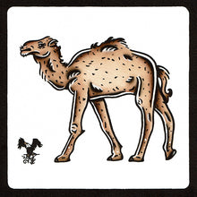 Load image into Gallery viewer, American traditional tattoo flash wildlife illustration Dromedary Camel ink and watercolor painting.
