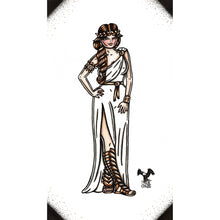 Load image into Gallery viewer, American Traditional tattoo flash Greek Goddess Pinup watercolor painting.
