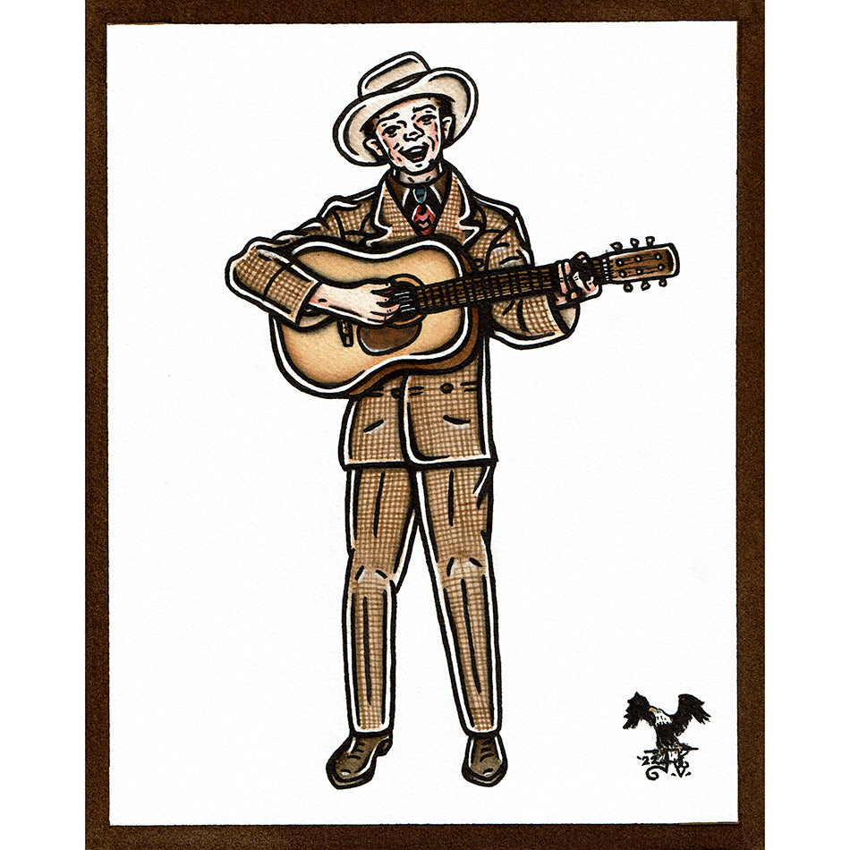 American traditional tattoo flash Hank Williams original watercolor painting.