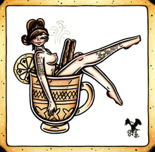 Load image into Gallery viewer, American traditional tattoo flash Hot Toddy Pinup watercolor painting.
