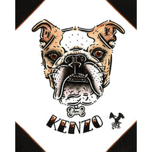 Load image into Gallery viewer, American traditional tattoo flash English Bulldog Pet Portrait watercolor painting commission.
