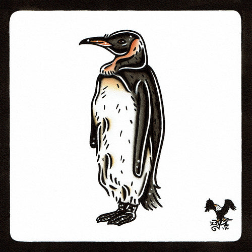 American traditional tattoo flash wildlife illustration King Penguin painting.