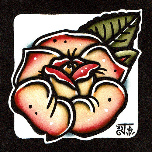 American traditional tattoo flash Noble Rose watercolor illustration painting.