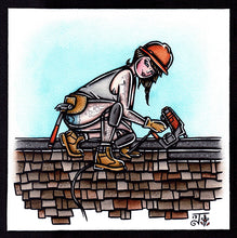 Load image into Gallery viewer, American Traditional tattoo flash working class Roofer Pinup watercolor painting.
