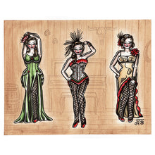 Load image into Gallery viewer, American Traditional tattoo flash saloon girl pinup watercolor painting.
