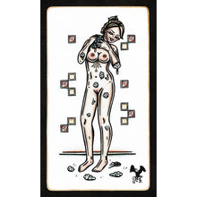 Load image into Gallery viewer, American traditional tattoo flash nude Shower Tub Pinup watercolor painting.
