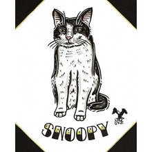 Load image into Gallery viewer, American traditional tattoo flash black and white cat Pet Portrait watercolor painting commission.
