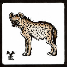 Load image into Gallery viewer, American traditional tattoo flash wildlife illustration Spotted Hyena ink and watercolor painting.
