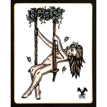 Load image into Gallery viewer, American traditional tattoo flash Nude Swing Pinup watercolor pinup.
