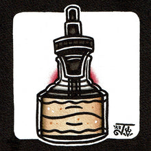 Load image into Gallery viewer, American Traditional tattoo flash Vintage Ink Bottle watercolor painting.
