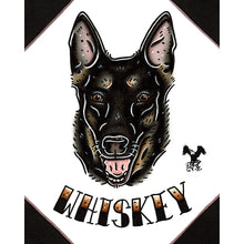 Load image into Gallery viewer, American traditional tattoo flash black and brown Shepherd dog Pet Portrait watercolor painting commission.
