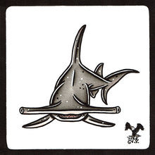 Load image into Gallery viewer, American traditional tattoo flash wildlife illustration Great Hammerhead Shark ink and watercolor painting. 
