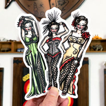 Load image into Gallery viewer, American traditional tattoo flash Saloon Girl Pinup watercolor sticker set.
