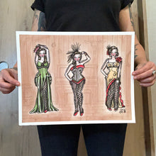 Load image into Gallery viewer, American Traditional tattoo flash saloon girl pinup watercolor painting.
