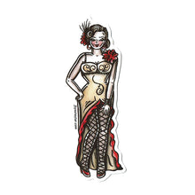 Load image into Gallery viewer, American traditional tattoo flash Saloon Girl Pinup watercolor sticker.
