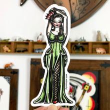 Load image into Gallery viewer, American Traditional tattoo flash Saloon Girl Pinup watercolor sticker.
