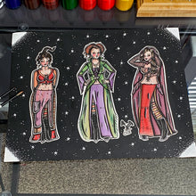 Load image into Gallery viewer, American Traditional Tattoo Flash Hocus Pocus Sanderson Sisters pinup painting.

