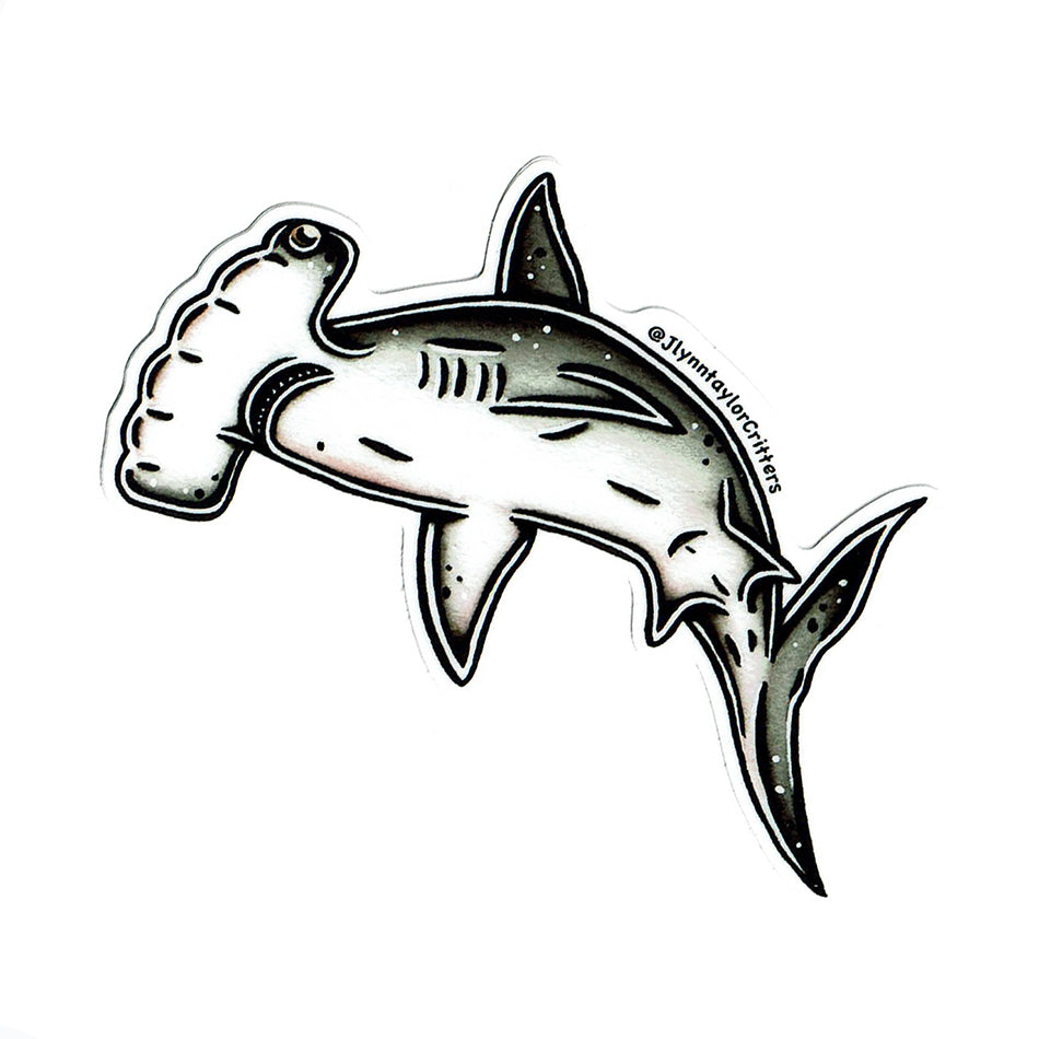 American traditional tattoo flash Scalloped Hammerhead Shark watercolor sticker.
