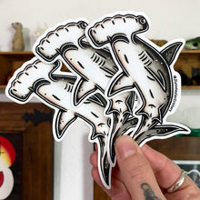 Load image into Gallery viewer, American traditional tattoo flash Scalloped Hammerhead Shark watercolor sticker.
