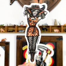 Load image into Gallery viewer, American Traditional tattoo flash Scarecrow Pinup watercolor sticker.

