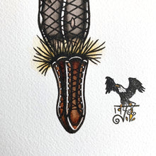 Load image into Gallery viewer, American Traditional tattoo flash Scarecrow Pinup watercolor painting.
