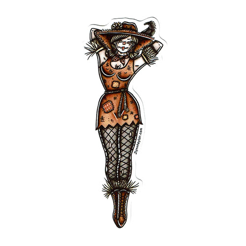 American Traditional tattoo flash Scarecrow Pinup watercolor sticker.