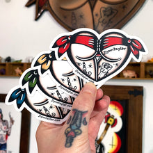 Load image into Gallery viewer, American traditional tattoo flash Scrunch Butt Heart watercolor sticker set.
