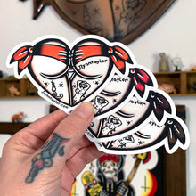 Load image into Gallery viewer, American traditional tattoo flash Scrunch Butt Heart watercolor sticker set.
