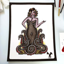 Load image into Gallery viewer, American Traditional Ursula Pinup Tattoo Flash painting.
