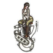 Load image into Gallery viewer, American Traditional tattoo flash sexy Harley Davidson motorcycle vintage single cylinder engine pinup sticker.
