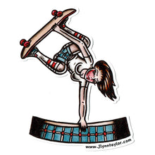 Load image into Gallery viewer, American Traditional tattoo flash skateboard pinup sticker.
