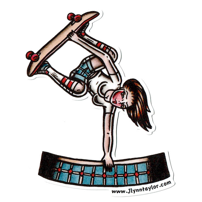 American Traditional tattoo flash skateboard pinup sticker.