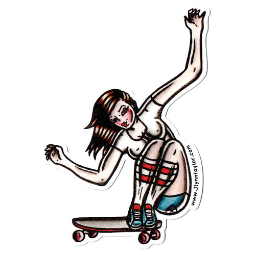 American Traditional tattoo flash skateboard pinup sticker.