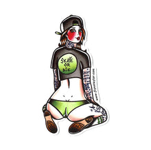 Load image into Gallery viewer, American traditional tattoo flash skateboard pinup watercolor sticker.
