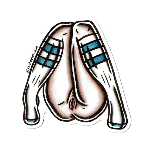 American Traditional tattoo flash naughty Sock Legs Pinup watercolor sticker.