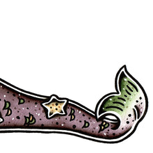 Load image into Gallery viewer, American traditional tattoo flash Starfish Mermaid Pinup watercolor painting.
