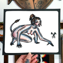 Load image into Gallery viewer, American traditional tattoo flash Succubus Pinup watercolor painting.
