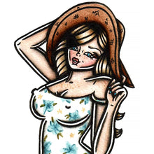 Load image into Gallery viewer, American Traditional tattoo flash Sundress Pinup watercolor painting.
