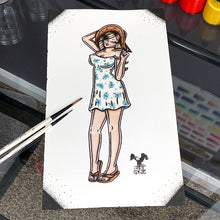 Load image into Gallery viewer, American Traditional tattoo flash Sundress Pinup watercolor painting.
