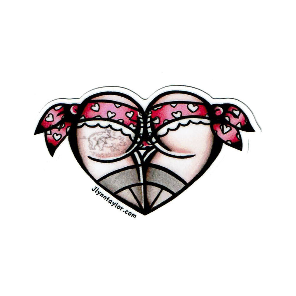American Traditional tattoo flash Valentine Sweetheart Scrunch Butt Booty Heart watercolor sticker.